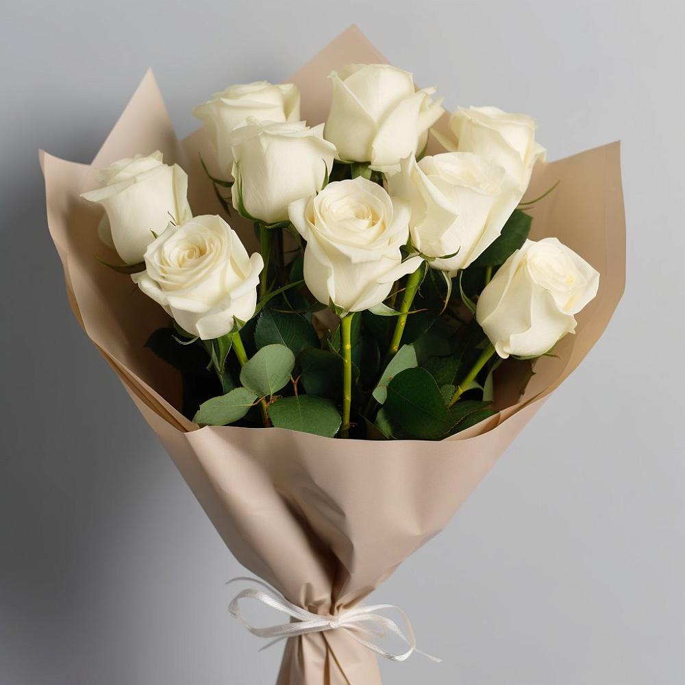 Букет 9 Белых роз Эдлесс Лав в Акбулаке