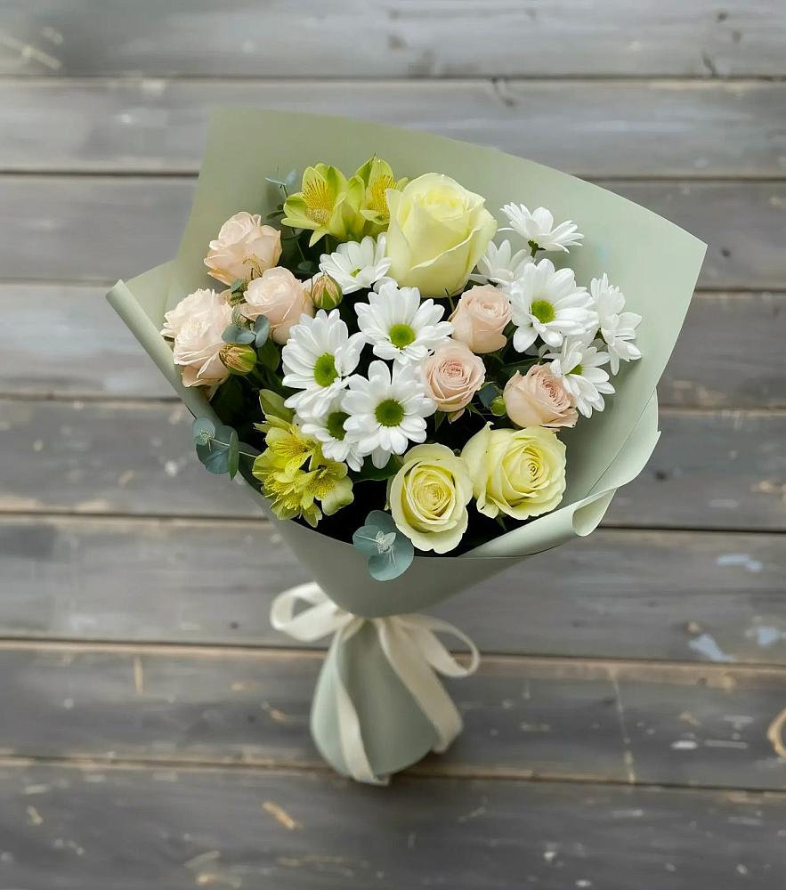 Букет цветов из: Альстромерии, Розы и Хризантемы в Акбулаке