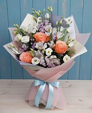 Букет Утренняя свежесть в Акбулаке Букет цветов из:  Лизиантусы, Розы, Альстромерии и Гипсофила в Акбулаке