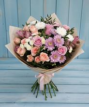Букет цветов из:  Хризантемы, Розы и Альстромерии в Акбулаке