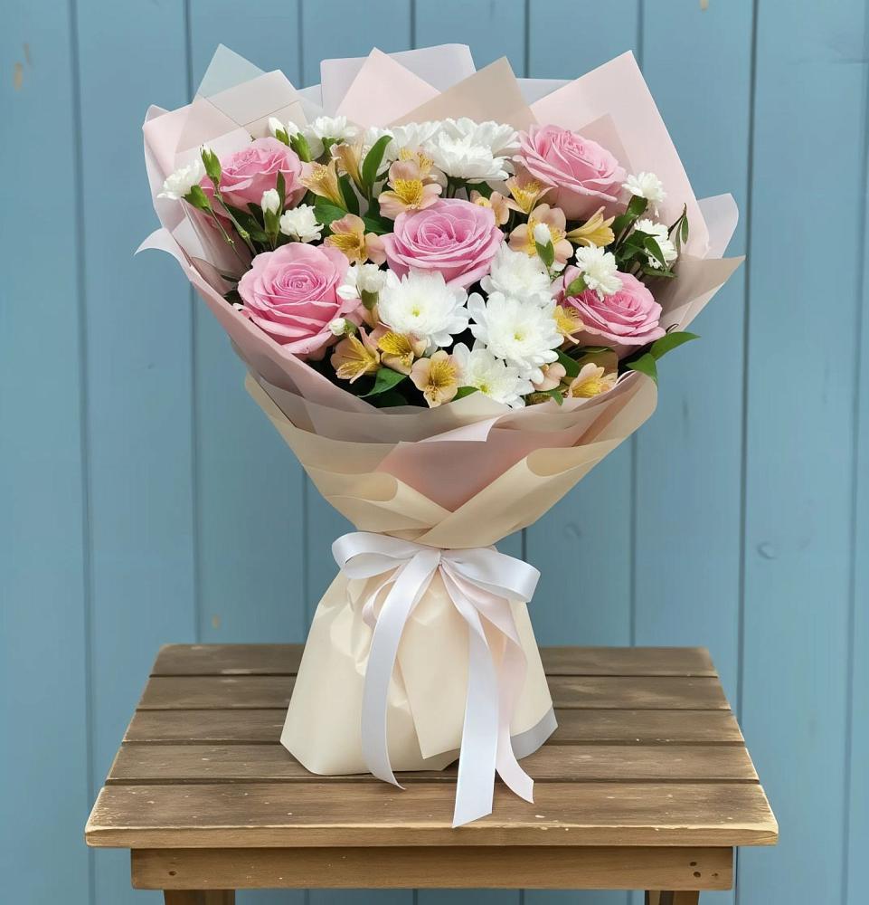 Букет французская меренга в Акбулаке Букет цветов из: Гвоздики, Орхидеи и Розы в Акбулаке